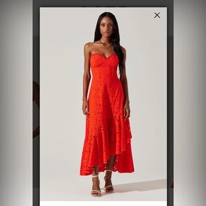 ASTR Suvi Eyelet Midi Dress Orange Red